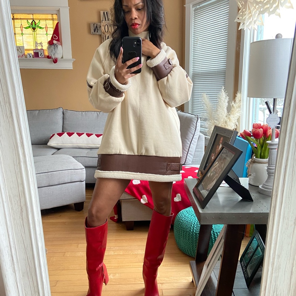 Cream and Brown Oversized Sweater